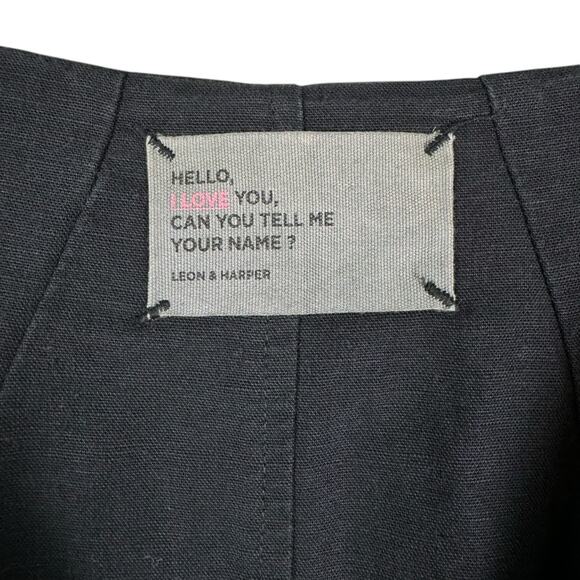 Leon & Harper Black Linen Cotton Blend Collarless Relaxed Boxy Blazer Jacket - Picture 10 of 11